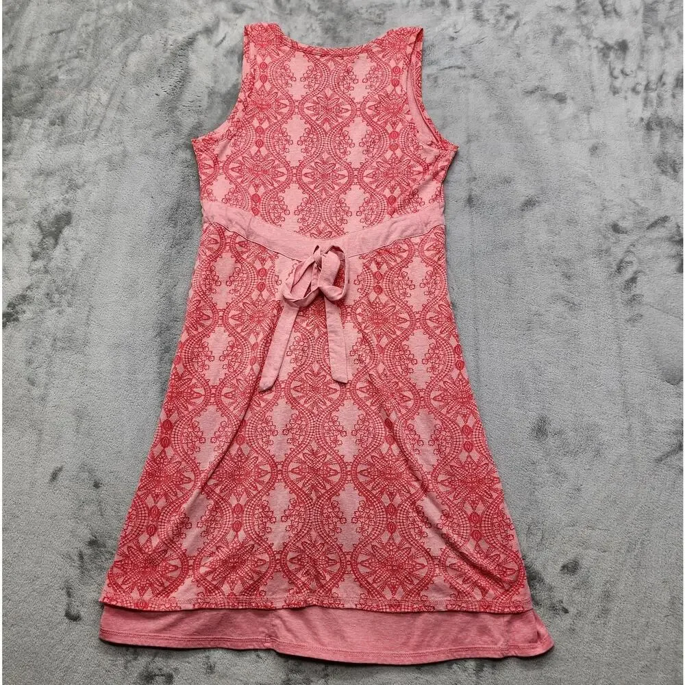 Athleta Dress Womens S Pink Burnout Vyasa Sleeveless Double Layer Tie Waist Airy